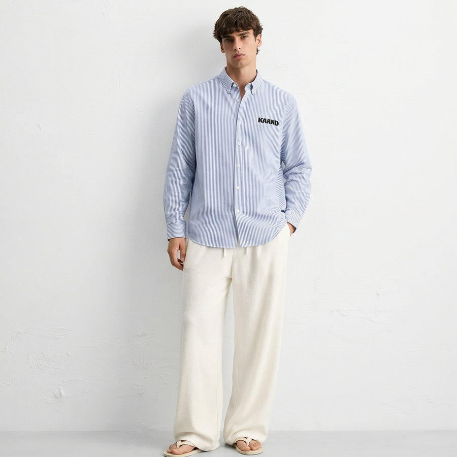 kaand-do-you-pay-my-bills-striped-shirtblue-copy model front