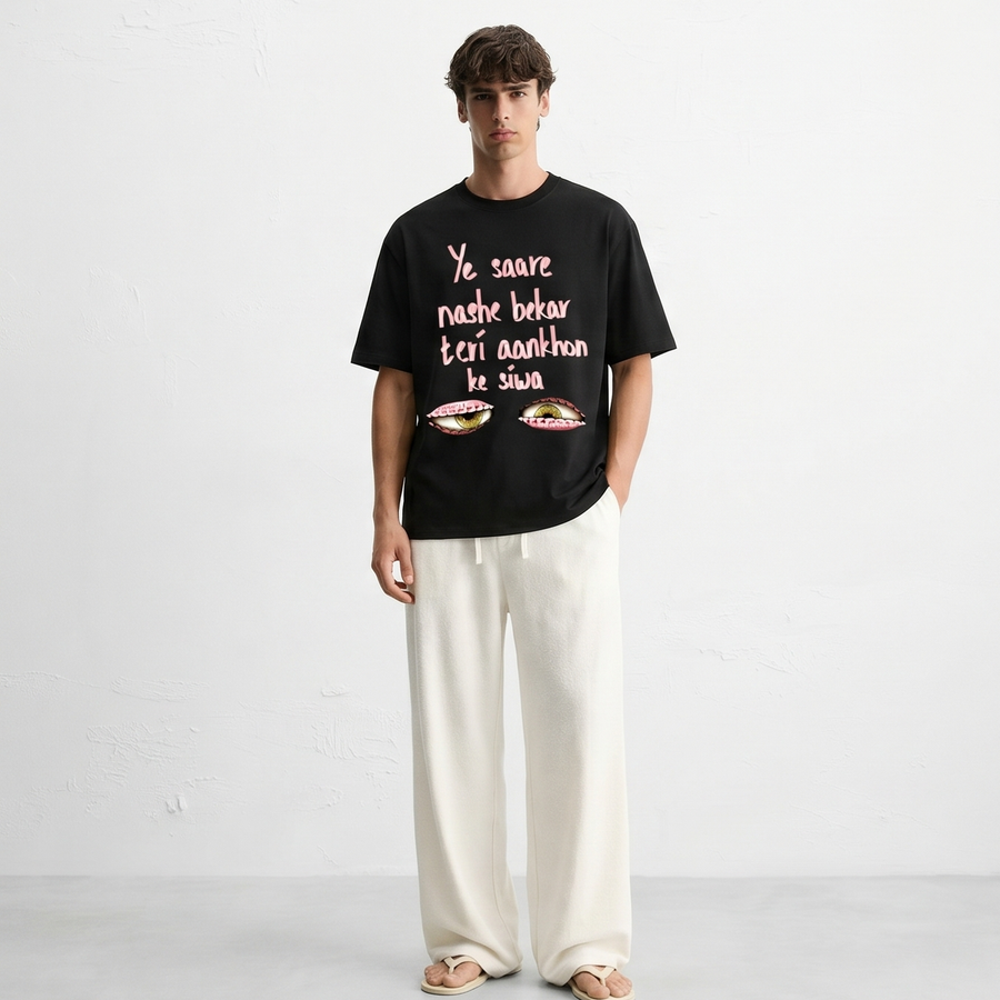 kaand-ye-saare-nashe-bekar-teri-aankhon-ke-siwa-tshirtblack model front